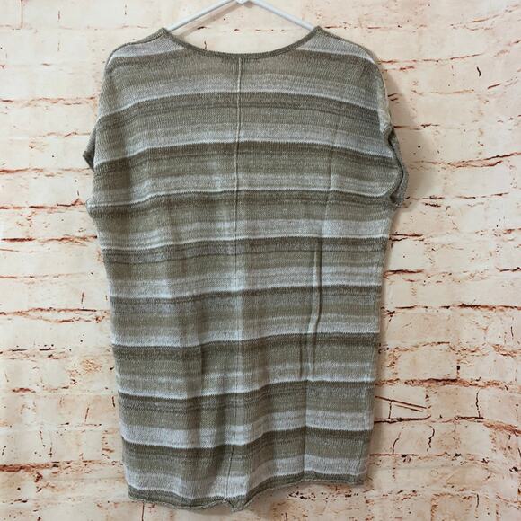 Tommy Bahama SMALL Brown Tan Striped Linen Blend Relaxed Short Sleeve Sweater - Picture 12 of 12